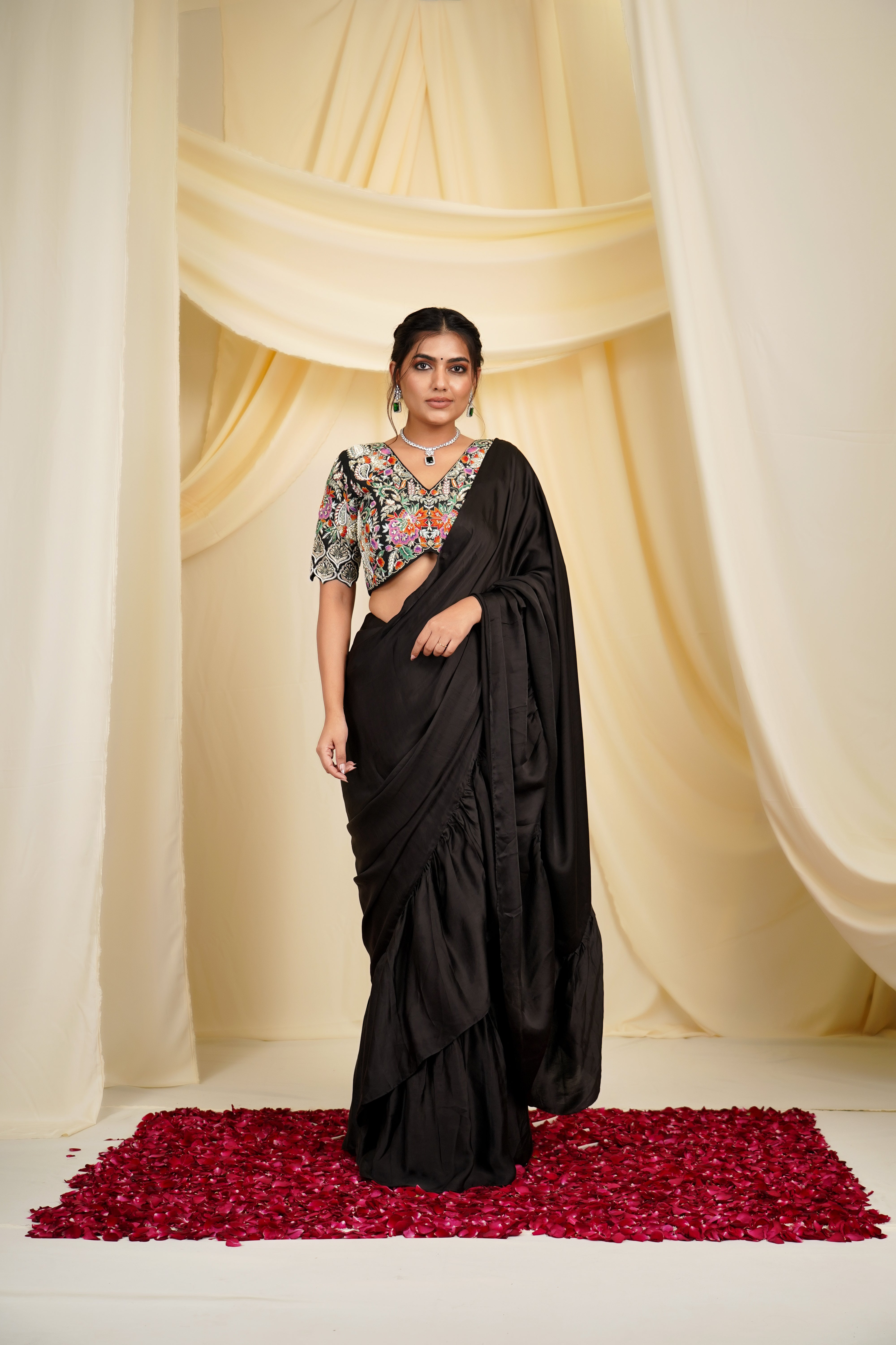 Athulyaa Ravi looks pretty in a black ruffle saree! | Indian fashion  dresses, Indian fashion saree, Half saree designs